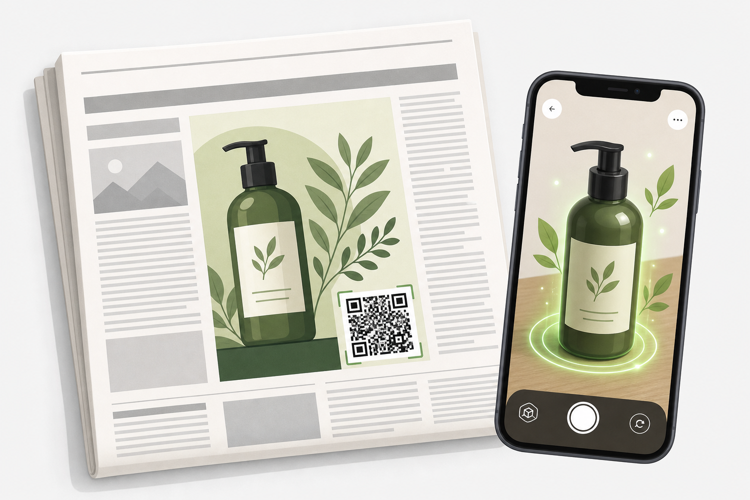 Newspaper advertisement launching a 3D product AR experience